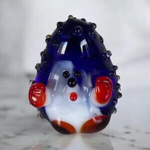 Miniature Hand-Blown Glass Art Blue White Red Hedgehog Figurine Figure Decor